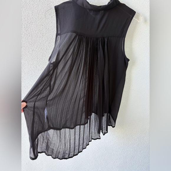 Sparkle & Fade Sheer Sleeveless Button up Pleated Black Top Hi Low Hem Goth - Picture 3 of 11